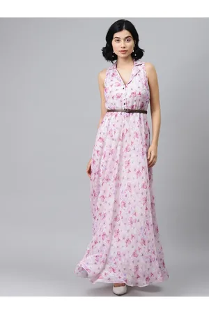 SASSAFRAS Pink Floral Printed Layered High-Low Maxi Dress