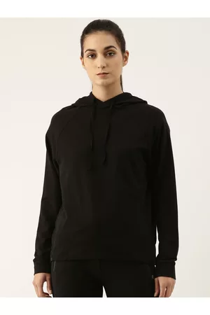 ENAMORA Women Black Hooded Sweatshirt