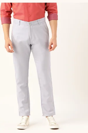 SOJANYA Men Blue & Off-White Smart Fit Self Design Regular Trousers