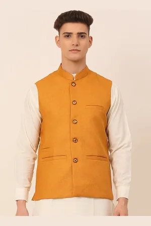 Jompers Men Mustard-Yellow Solid Woven Nehru Jacket