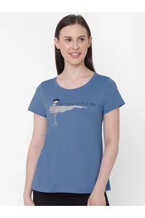 Soie Women Blue Printed Lounge T-shirt