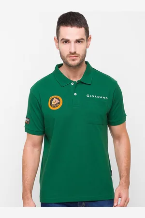 Giordano Men Green Polo Collar Pockets Slim Fit Cotton T-shirt