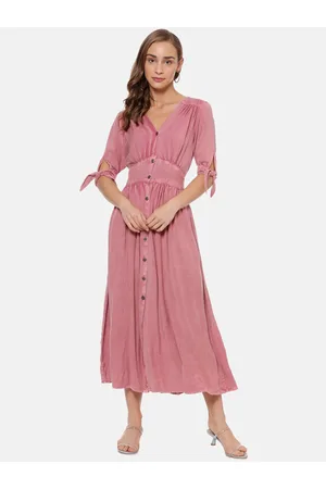 Campus Women Pink Solid Fit and Flare Dress