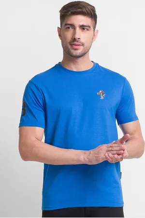 Giordano Men Blue Solid Cotton Slim Fit T-shirt