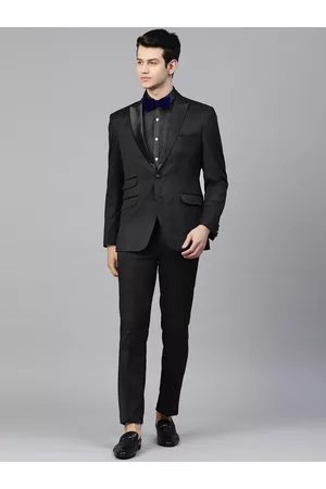 MANQ Men Black Solid Slim Fit Tuxedo Suit