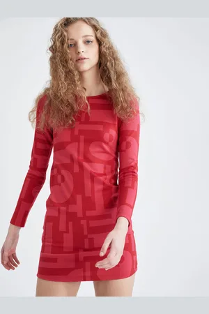 DeFacto Abstract Printed Long Sleeves Sheath Dress