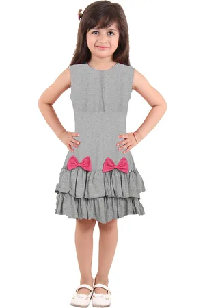 Kids On Board Kids-Girls Grey Drop-Waist with Pink Bow Dress