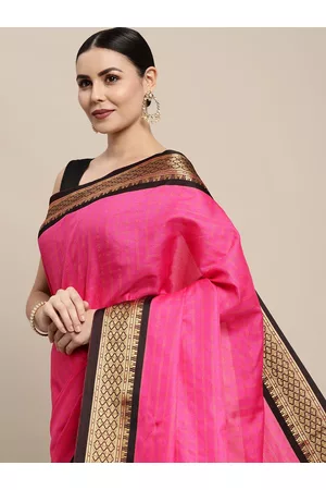 Kalini Pink & Gold-Toned Checked Zari Silk Cotton Saree