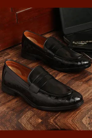 MUTAQINOTI Men Black Patent Leather Loafers