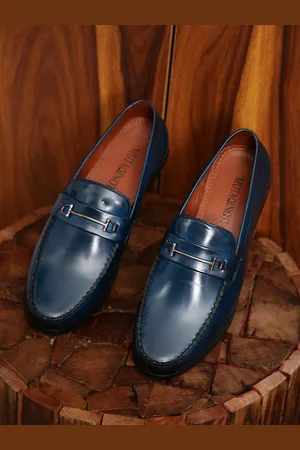 MUTAQINOTI Men Blue Patent Leather Loafers