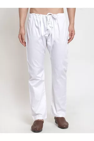 Sanwara Men White Solid Relaxed-Fit Cotton Pyjama