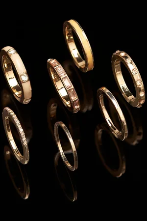 Ami Women Set Of 7 Gold-Plated White Stone-Studded Stackable Finger Rings