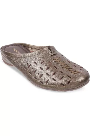 All Things Mochi Women Bronze-Toned Mules with Laser Cuts Flats
