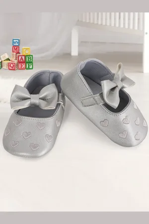 Baby Moo Girls Silver Booties With Bow