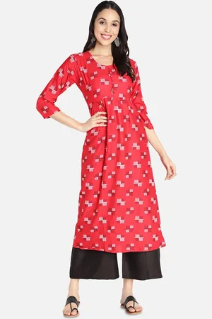 Fabclub Women Red Geometric Printed Anarkali Kurta