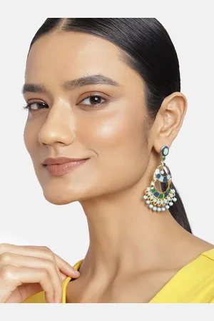 ESTELE Women Gold-Toned & Blue Contemporary Drop Earrings