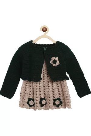 CHUTPUT Green & Beige Pure Wool Jumper Dress