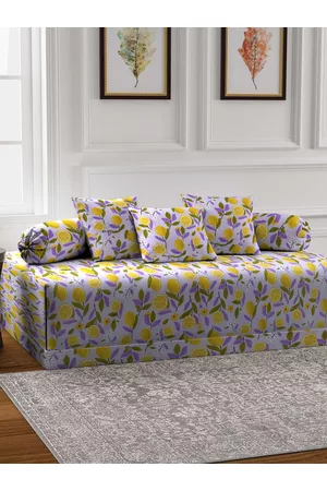 Arrabi Set Of 6 Purple & Green Printed Diwan Set