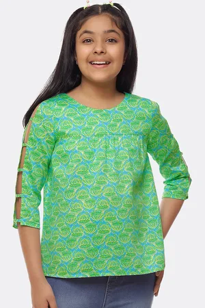 CACA CINA Lime Green Floral Print Top