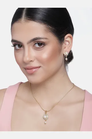 ESTELE Gold Plated Eternal Flower Designer Pendant Set with Crystals & Pearls