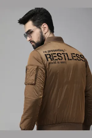 SPYKAR Men Brown Back Printed Lightweight Bomber Jacket