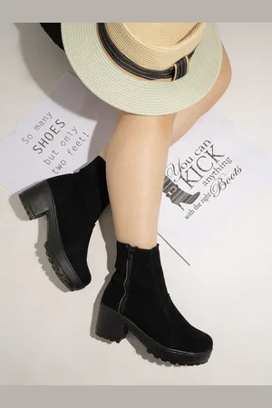 Shoetopia Girls Black Solid Block Heeled Boots