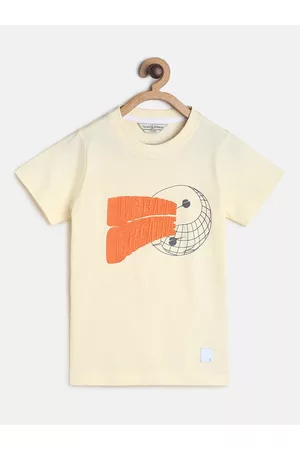 TALES & STORIES Boys Off White Printed Outdoor Cotton T-shirt