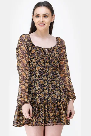 Cation Women Black & Beige Printed Empire Dress