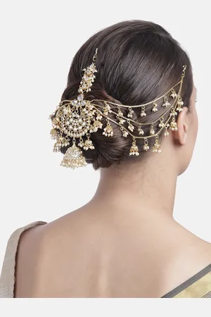 I Jewels Women Gold & White Gold Plated Kundan-Studded Hair Jewellery