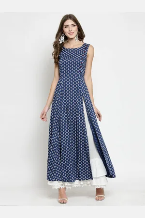 Sera Women Navy Blue Ethnic Motifs Printed Anarkali Kurta