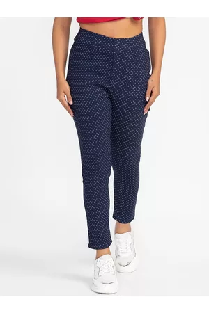 Globus Women Navy Blue Printed Skinny Fit High-Rise Cropped Peg Trousers