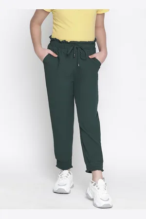 Oxolloxo Girls Green Solid Relaxed Straight Leg Joggers