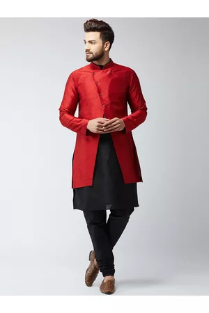 SOJANYA Men Maroon & Black Self Design Sherwani Set