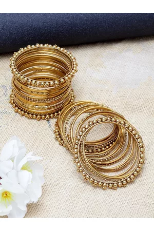 Shining Diva Set Of 40 Gold-Plated and White Crystal-Studded Antique Bangles