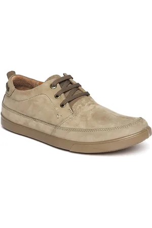 Woodland Men Khaki Leather Sneakers