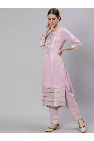 Ishin Women Purple Panelled Gotta Patti Kurta with Trousers & With Dupatta