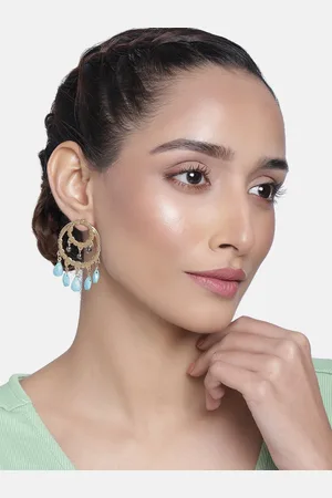 ESTELE Women Gold-Toned & Blue Circular Chandbalis