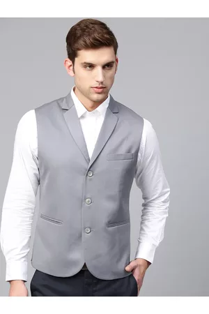 MANQ Men Grey Solid Slim Fit Formal Waistcoat