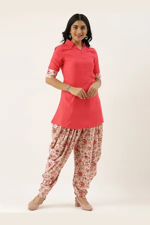 Ethnovog Women Pink Beige Solid Made To Measure Kurti with Dhoti Pants