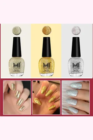 MI FASHION Set Of 3 Ultra Glass High Shine Glitter Long Stay Nail Polish - 15ml Each