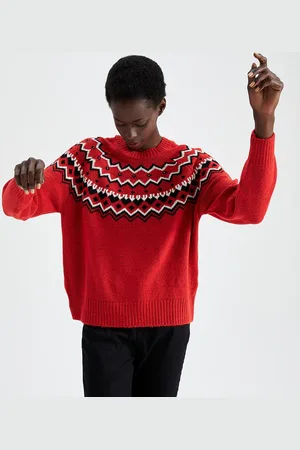 DeFacto Women Red & Black Printed Pullover
