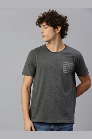 High Star Men Charcoal Typography Printed T-shirt