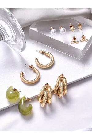 Joker & Witch Women Set of 6 Gold-Plated & White Studs Earrings