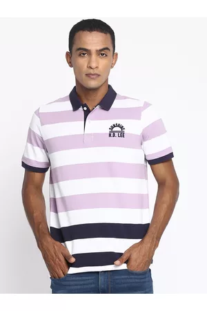 Lee Men Lavender Striped Polo Collar Slim Fit T-shirt