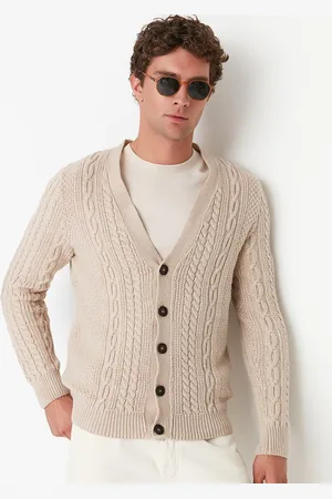 Trendyol Men Beige Cable Knit Acrylic Cardigan Sweater