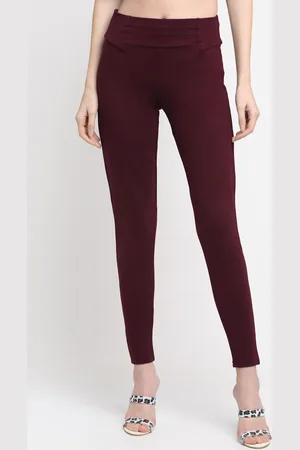 CANTABIL Women Wine Solid Cotton Jeggings
