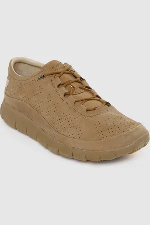 Woodland Men Camel Brown Suede Perforated Sneakers
