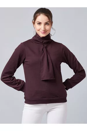 ATHENA Women Burgundy Solid Pullover Sweatshirt