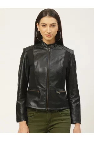 Leather Retail Women Black Solid Lightweight Biker Jacket