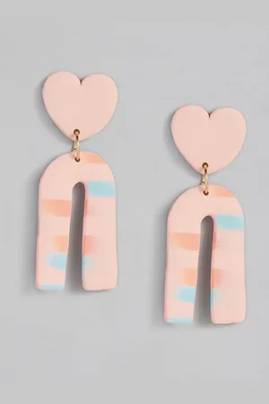 justpeachy Pink Heart Shaped Clay Drop Earrings